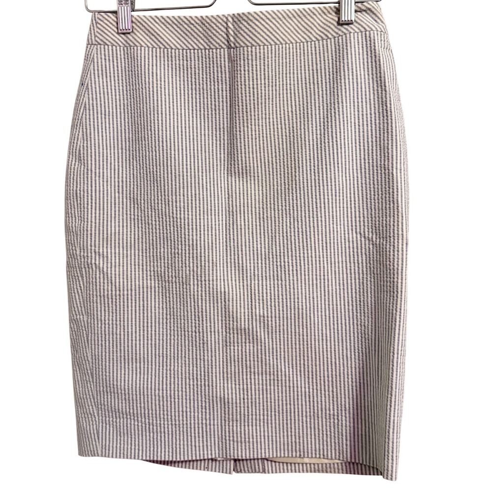 Ann Taylor Seersucker Stripe Pencil Skirt Women Size 2 Knee‎ Length